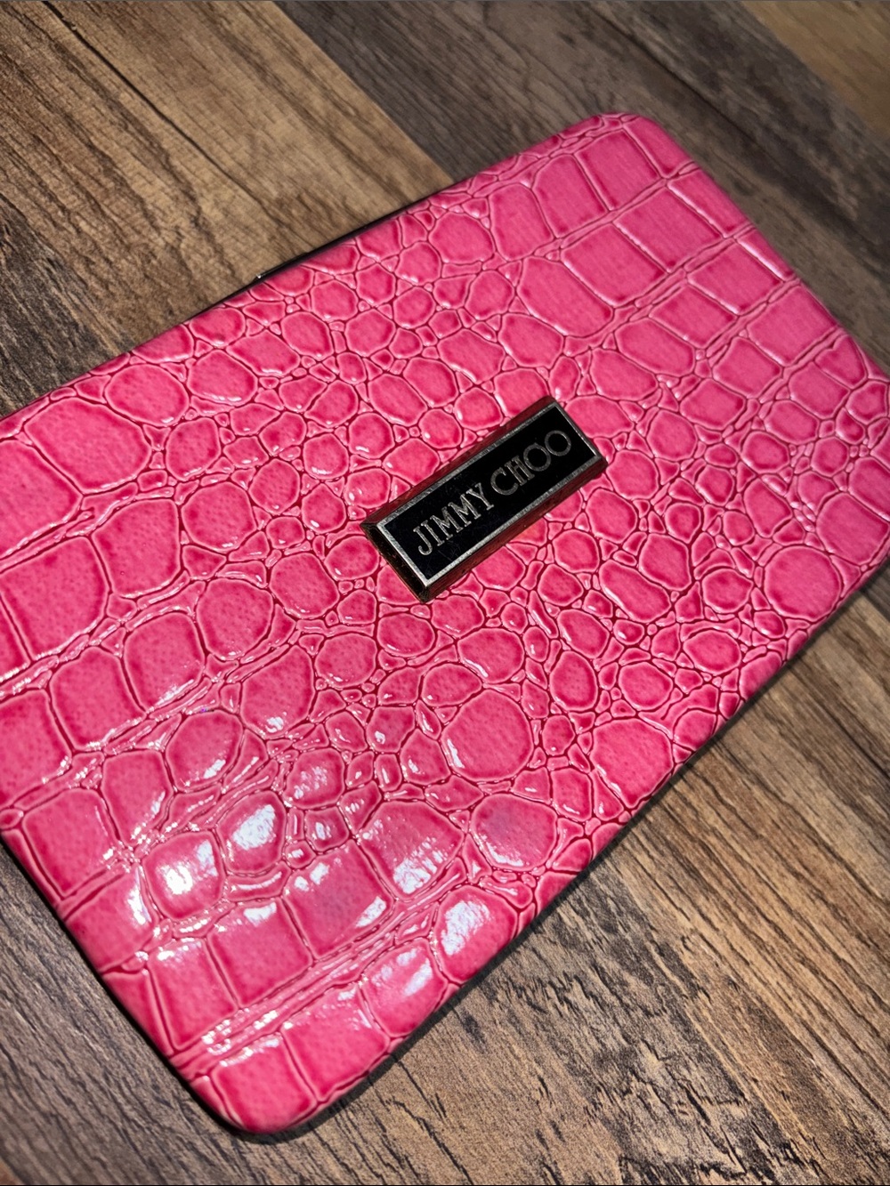 Jimmy Choo Hot Pink Croc-Embossed Women's Wallet